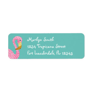 Waterverf Roze Polka Dot Flamingo Etiket