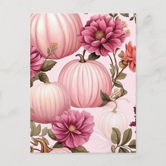 Waterverf Roze pomkin Floral Pattern Briefkaart (Voorkant)
