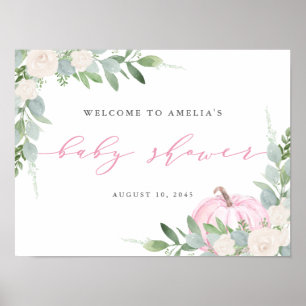 Waterverf Roze pomkin Herfst Baby shower Welkom Poster