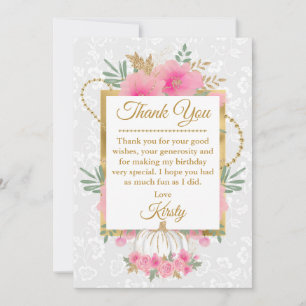 Waterverf Roze Pompoen Bloemen Goud Folie Verjaard Bedankkaart