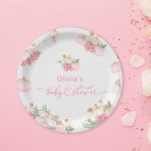 Waterverf Roze Pompoen Schattige Baby shower Papieren Bordje