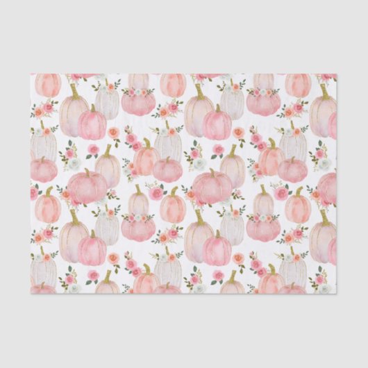 Waterverf Roze Pompoenen Florals Pastel Rozen Tissuepapier (Voorkant)