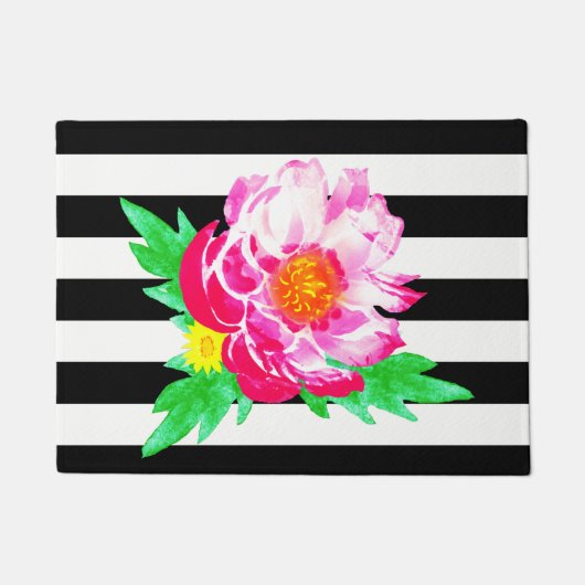 Waterverf roze pony zwart/wit deurmat (Voorkant)