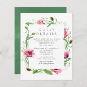 Waterverf Roze Poppies Bruiloft Gast Details Informatiekaartje (Voorkant / Achterkant)