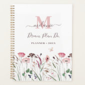 Waterverf Roze Poppy Custom Name Monogram Planner (Voorkant)