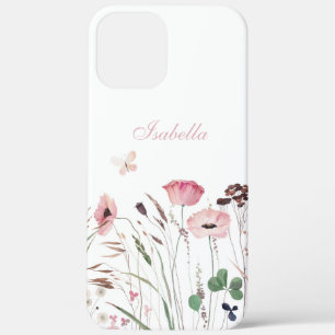 Waterverf Roze Poppy Meadow Aangepaste Naam iPhone 12 Pro Max Hoesje