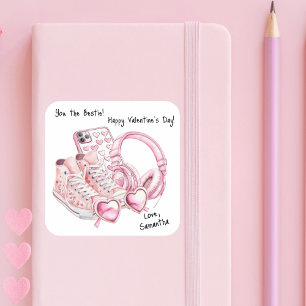 Waterverf Roze Preppy Tiener Meisje Valentijnsdag Vierkante Sticker