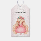 Waterverf Roze Prinses Verjaardagsfeest Schattige Cadeaulabel (Voorkant)