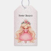 Waterverf Roze Prinses Verjaardagsfeest Schattige Cadeaulabel (Achterkant)