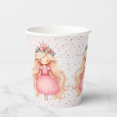 Waterverf Roze Prinses Verjaardagsfeest Schattige Papieren Bekers (Voorkant)