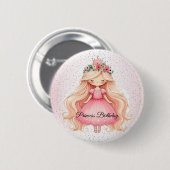 Waterverf Roze Prinses Verjaardagsfeest Schattige Ronde Button 5,7 Cm (Voorkant /achterkant)