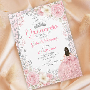 Waterverf Roze Quinceañera Zilver Kaart
