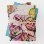 Waterverf roze rode papaverbloem inpakpapier vel (In situ)