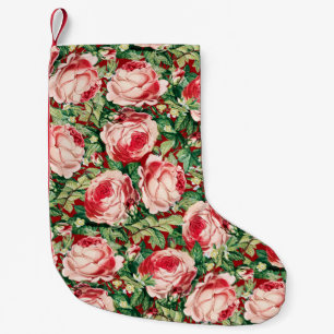 Waterverf Roze & Rode Roos Bloemen & Groene Blader Kleine Kerstsok