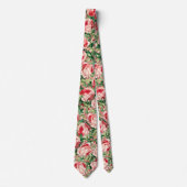 Waterverf Roze & Rode rozenbloemen & groene blader Stropdas (Voorkant)