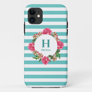 Waterverf Roze Rood Witte Petunias Monogram iPhone 11 Hoesje