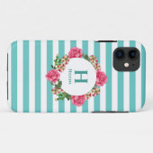 Waterverf Roze Rood Witte Petunias Monogram Case-Mate iPhone Case (Achterkant (horizontaal))