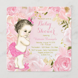 Waterverf Roze Roos Bloemige Baby Shower Kaart