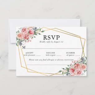 Waterverf Roze Roos Floral Wedding RSVP Kaartje