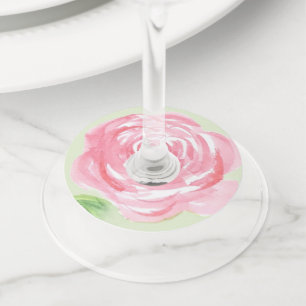 Waterverf Roze Roos Wijnglaslabel