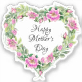 Waterverf Roze Rose Heart Happy Moederdag Sticker (Voorkant)