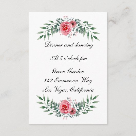 Waterverf Roze Roze Greenery Foliage Recept Informatiekaartje (Voorkant)