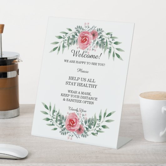 Waterverf Roze Roze Greenery Reclamebord Met Voetstuk (Insitu)