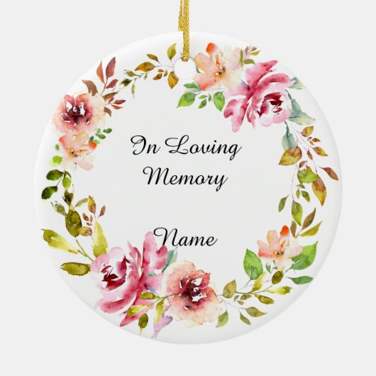 Waterverf Roze Roze Wreath Memorial Keepslag Keramisch Ornament (Achterkant)