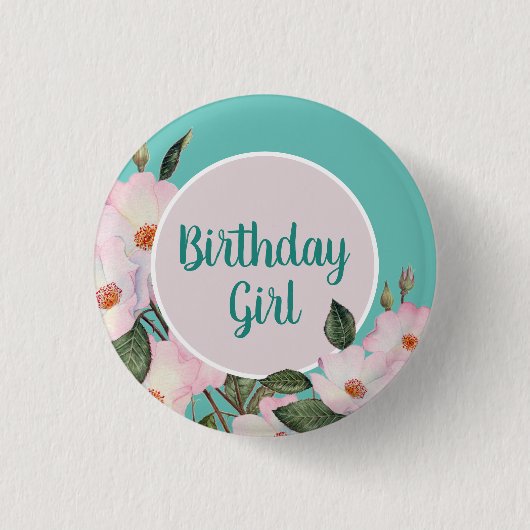 Waterverf Roze rozen Ballerina Botanische verf Ronde Button 3,2 Cm (Voorkant)