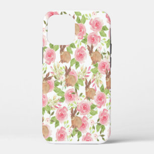 Waterverf roze rozen bloem bruine konijn Ca iPhone 12 Mini Hoesje