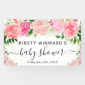 Waterverf Roze Rozen Bloemen Baby shower Welkom Spandoek (Horizontaal)