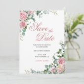 Waterverf Roze Rozen Bloemen Save The Date (Staand voorkant)