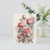  Waterverf Roze rozen Briefkaart (Staand voorkant)