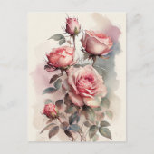  Waterverf Roze rozen Briefkaart (Voorkant)