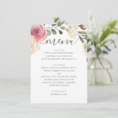 Waterverf roze rozen. Elegant floral bruiloft Menu (Staand voorkant)