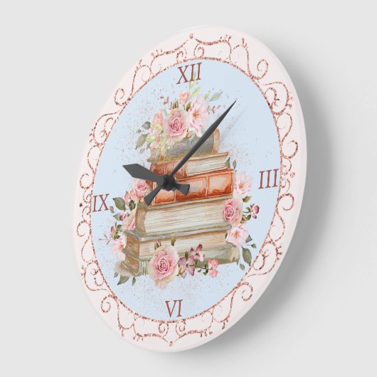 Waterverf Roze Rozen en Boek Bloemen Grote Klok (Hoek)