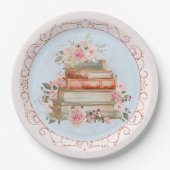 Waterverf  Roze Rozen en Boek Bloemen Papieren Bordje (Voorkant)