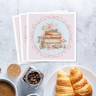 Waterverf Roze Rozen en Boeken Bloemen Servet