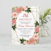 Waterverf Roze Rozen Goud Lijst 21e Verjaardag Kaart (Staand voorkant)