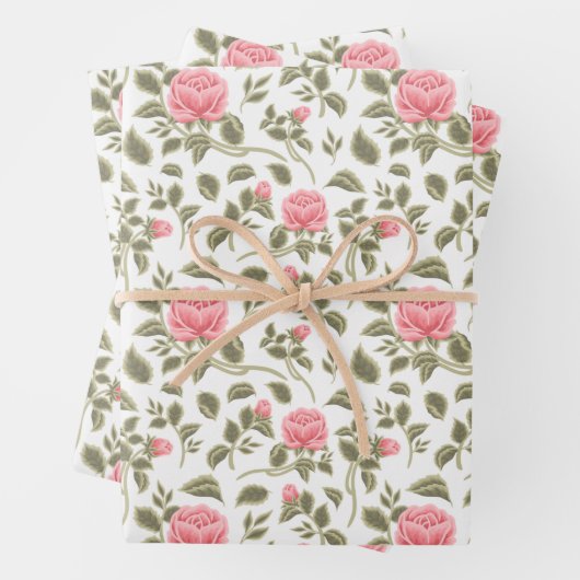 Waterverf Roze rozen Inpakpapier Vel (In situ)