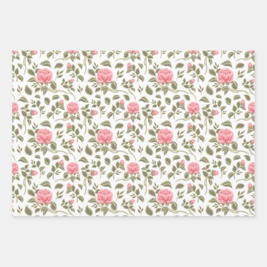 Waterverf Roze rozen Inpakpapier Vel (Voorkant)