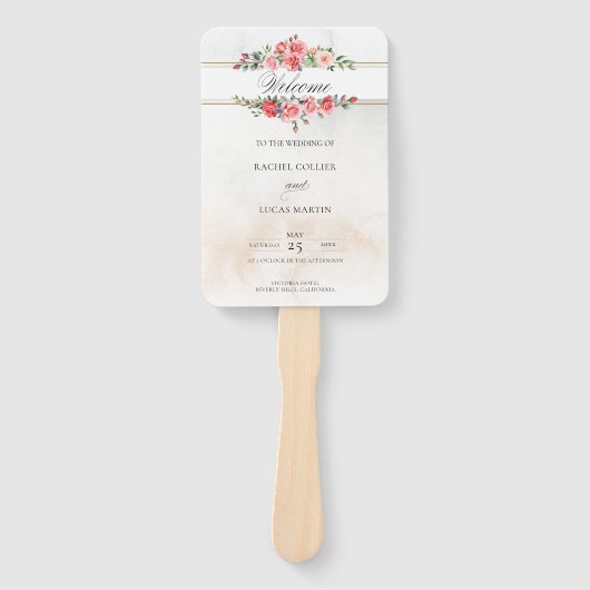 Waterverf Roze Rozen & Kalligrafie Programma Handwaaier (Voorkant)