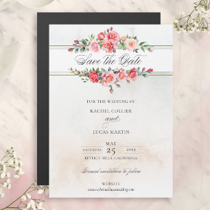 Waterverf Roze Rozen & Kalligrafie Save the Date
