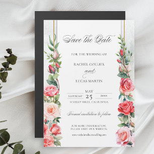 Waterverf Roze Rozen & Kalligrafie Save the Date