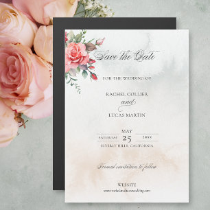 Waterverf Roze Rozen & Kalligrafie Save the Date Magnetische Uitnodiging
