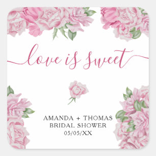 Waterverf roze rozen - liefde is zoet vierkante sticker