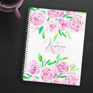 Waterverf Roze Rozen met weelderige groene bladere Notitieboek