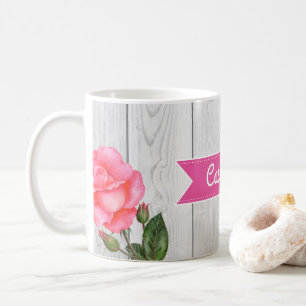 Waterverf roze rozen op Rustic Grey Wood Board Koffiemok