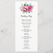 Waterverf Roze Rozen Orchideeën Trouwceremonie Programma (Achterkant)