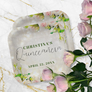 Waterverf roze rozen Quinceañera Papieren Bordje